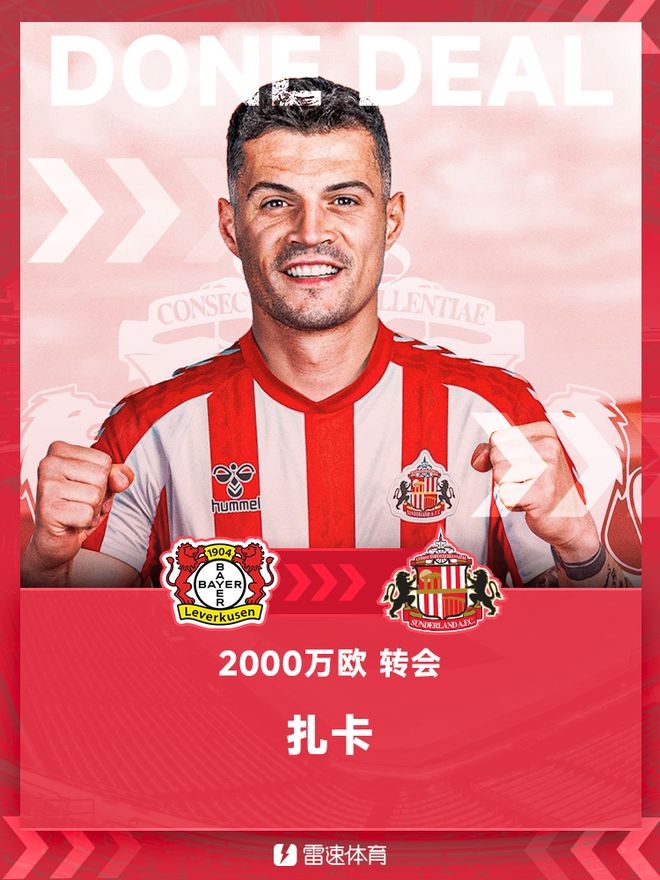 勒沃庫森扎卡轉(zhuǎn)會(huì)桑德蘭，轉(zhuǎn)會(huì)費(fèi)2000萬歐。